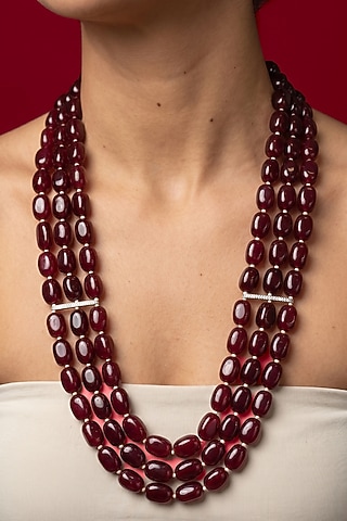Red Quartz Stone Layered Necklace by Jovi Jewels