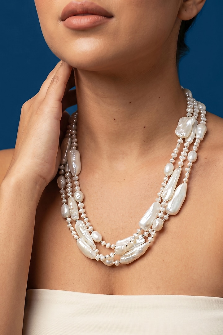 White Freshwater Pearl Layered Necklace by Jovi Jewels at Pernia's Pop Up Shop