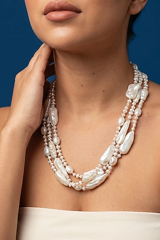 White Freshwater Pearl Layered Necklace by Jovi Jewels