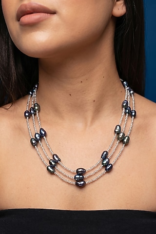 Grey Freshwater Pearl & Japanese Beaded Layered Necklace by Jovi Jewels