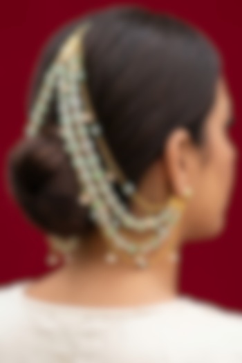 Gold Finish Mint Beaded Earchains by Jovi Jewels at Pernia's Pop Up Shop