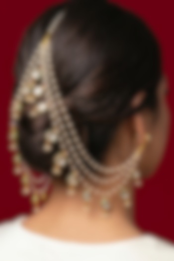 Gold Finish Pearl Earchains by Jovi Jewels at Pernia's Pop Up Shop