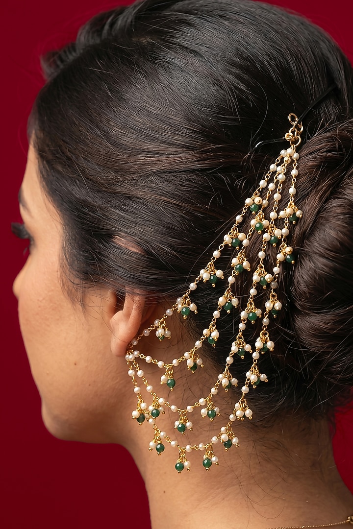 Gold Finish Multi-Colored Pearl Earchains by Jovi Jewels at Pernia's Pop Up Shop