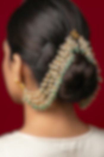 Gold Finish Green Beaded Earchains by Jovi Jewels at Pernia's Pop Up Shop