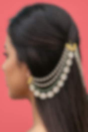 Gold Finish Green Beaded Earchains by Jovi Jewels at Pernia's Pop Up Shop