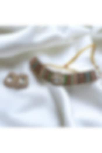 Gold Finish Multi-Colored Kundan Polki Choker Necklace Set by Jovi Jewels at Pernia's Pop Up Shop