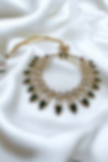 Gold Finish Green Kundan Polki Choker Necklace Set by Jovi Jewels at Pernia's Pop Up Shop