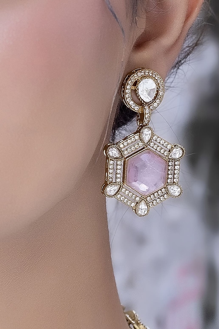 Gold Finish Pink Kundan Polki Necklace Set by Jovi Jewels at Pernia's Pop Up Shop