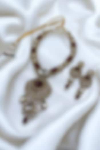 Gold Finish Red Kundan Polki Long Necklace Set by Jovi Jewels at Pernia's Pop Up Shop