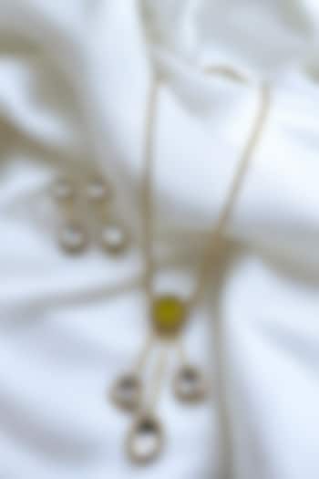 Gold Finish Yellow Stone & Kundan Polki Chain Pendant Necklace Set by Jovi Jewels at Pernia's Pop Up Shop