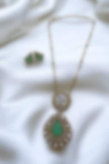 Gold Finish Mint Green Kundan Polki Chain Pendant Necklace Set by Jovi Jewels at Pernia's Pop Up Shop