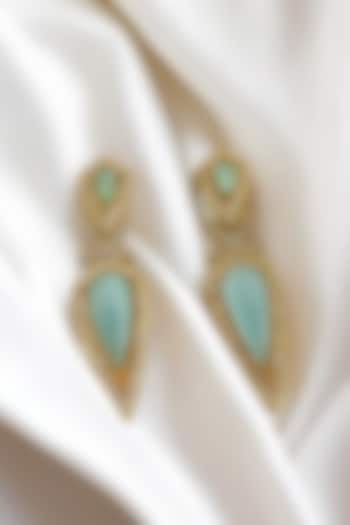 Gold Finish Kundan Polki & Green Stone Dangler Earrings by Jovi Jewels at Pernia's Pop Up Shop