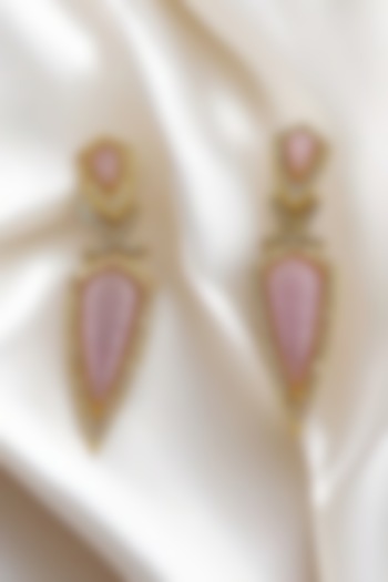 Gold Finish Kundan Polki & Pink Stone Dangler Earrings by Jovi Jewels at Pernia's Pop Up Shop