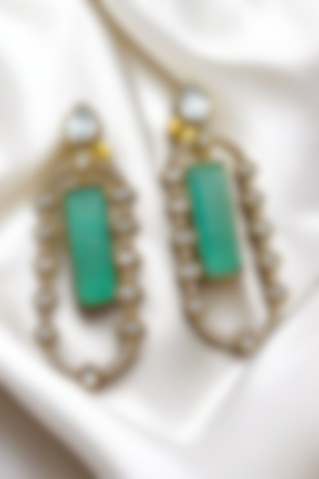 Gold Finish Kundan Polki & Emerald Stone Dangler Earrings by Jovi Jewels at Pernia's Pop Up Shop