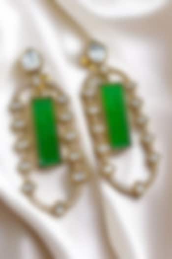 Gold Finish Diamond & Emerald Stone Dangler Earrings by Jovi Jewels at Pernia's Pop Up Shop
