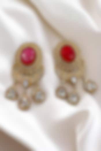 Gold Finish Kundan Polki & Ruby Stone Dangler Earrings by Jovi Jewels at Pernia's Pop Up Shop