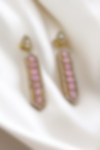 Gold Finish Kundan Polki & Rose Stone Dangler Earrings by Jovi Jewels at Pernia's Pop Up Shop