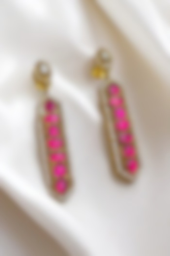 Gold Finish Kundan Polki & Ruby Stone Dangler Earrings by Jovi Jewels at Pernia's Pop Up Shop