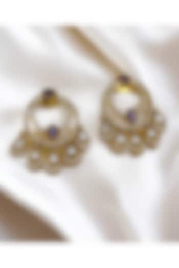 Gold Finish Kundan Polki & Amethyst Chandbali Earrings by Jovi Jewels at Pernia's Pop Up Shop