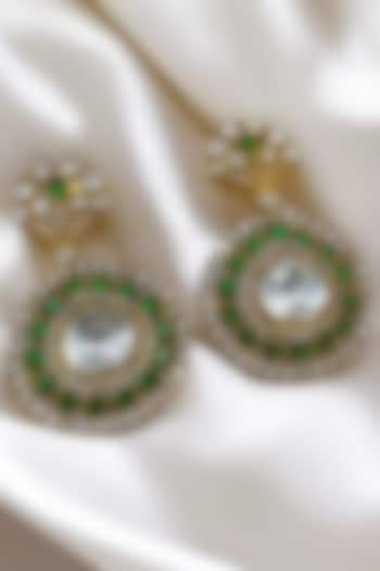 Gold Finish Kundan Polki & Green Stone Dangler Earrings by Jovi Jewels at Pernia's Pop Up Shop