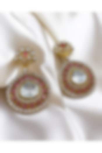 Gold Finish Kundan Polki & Ruby Dangler Earrings by Jovi Jewels at Pernia's Pop Up Shop