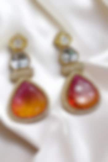Gold Finish Kundan Polki & Multi-Colored Stone Dangler Earrings by Jovi Jewels at Pernia's Pop Up Shop