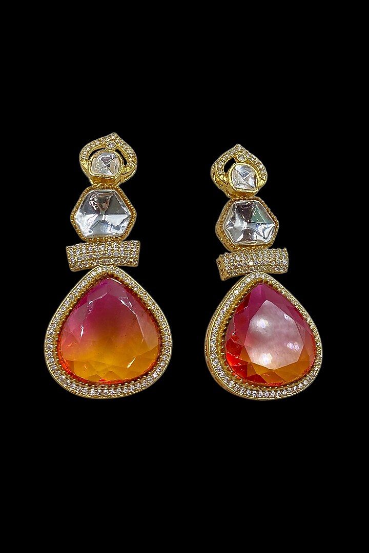 Gold Finish Kundan Polki & Multi-Colored Stone Dangler Earrings by Jovi Jewels at Pernia's Pop Up Shop