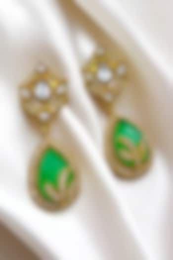 Gold Finish Kundan Polki & Emerald Dangler Earrings by Jovi Jewels at Pernia's Pop Up Shop
