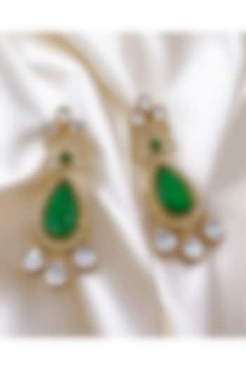 Gold Finish Kundan Polki & Emerald Stone Dangler Earrings by Jovi Jewels at Pernia's Pop Up Shop