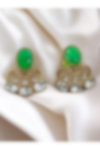 Gold Finish Kundan Polki & Emerald Stone Dangler Earrings by Jovi Jewels at Pernia's Pop Up Shop