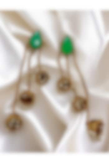 Gold Finish Emerald Stone Jhumka Earrings by Jovi Jewels at Pernia's Pop Up Shop