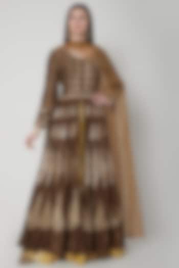 Brown Embroidered Bridal Anarkali Set by Joy Mitra at Pernia's Pop Up Shop