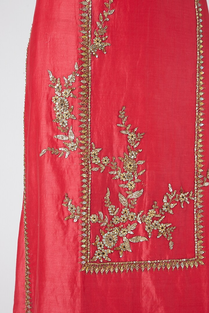 Tomato Red Hand Embroidered Gharara Set by Joy Mitra at Pernia's Pop Up Shop