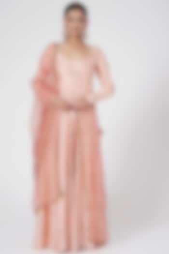 Blush Pink Embroidered Anarkali Set by Joy Mitra at Pernia's Pop Up Shop