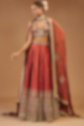 Rust Silk Hand Embroidered Bridal Lehenga Set by Joy Mitra at Pernia's Pop Up Shop