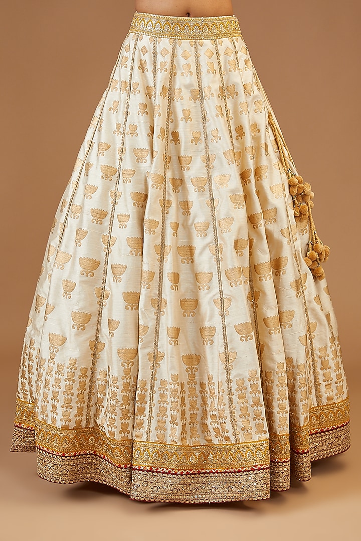 Ivory & Gold Silk Printed Wedding Lehenga Set by Joy Mitra at Pernia's Pop Up Shop