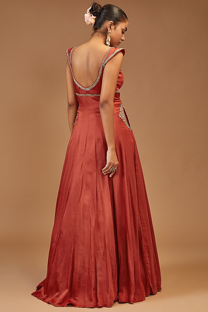 Red Silk Wedding Anarkali Set by Joy Mitra at Pernia's Pop Up Shop
