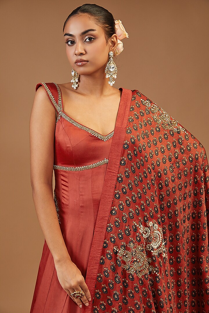 Red Silk Wedding Anarkali Set by Joy Mitra at Pernia's Pop Up Shop