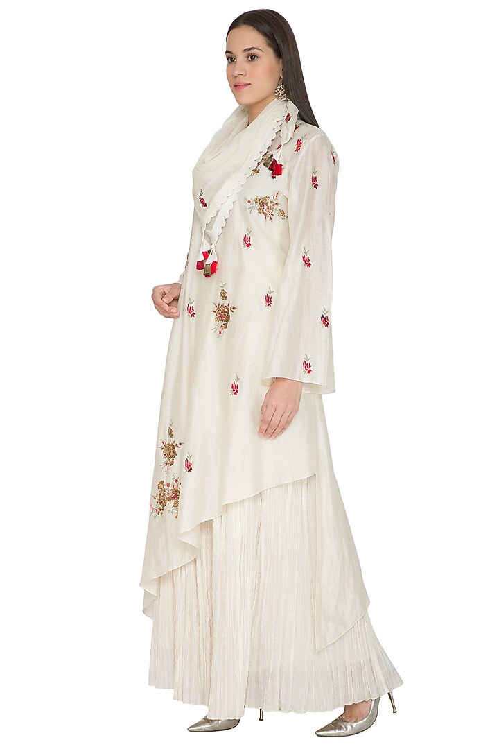 Cream Embroidered Kurta Set by Joy Mitra at Pernia's Pop Up Shop