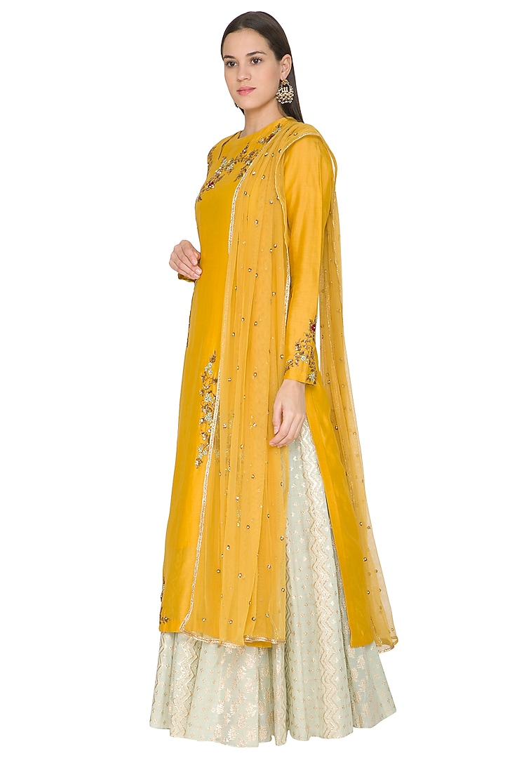 Yellow Embroidered Kurta Set by Joy Mitra at Pernia's Pop Up Shop