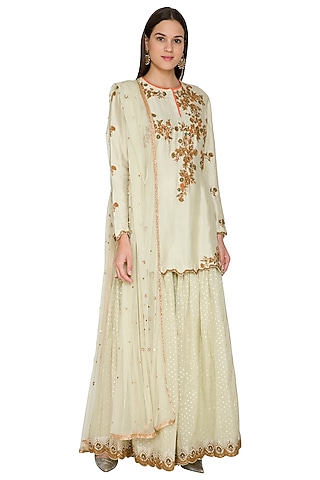 Mint Green Embroidered Kurta Set by Joy Mitra