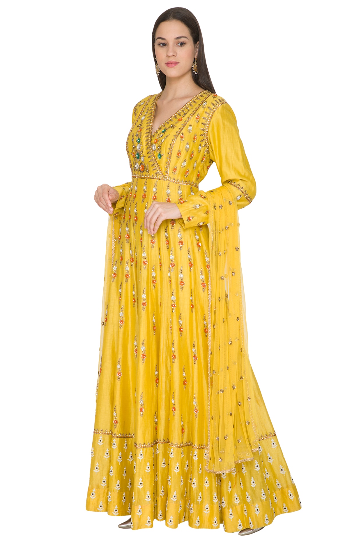 v neck anarkali suit