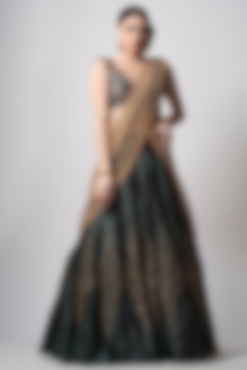 Steel Grey Embroidered Wedding Lehenga Set by Joy Mitra at Pernia's Pop Up Shop