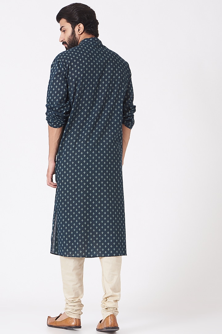 Opal Blue Printed Kurta Set by Joy Mitra Men at Pernia's Pop Up Shop