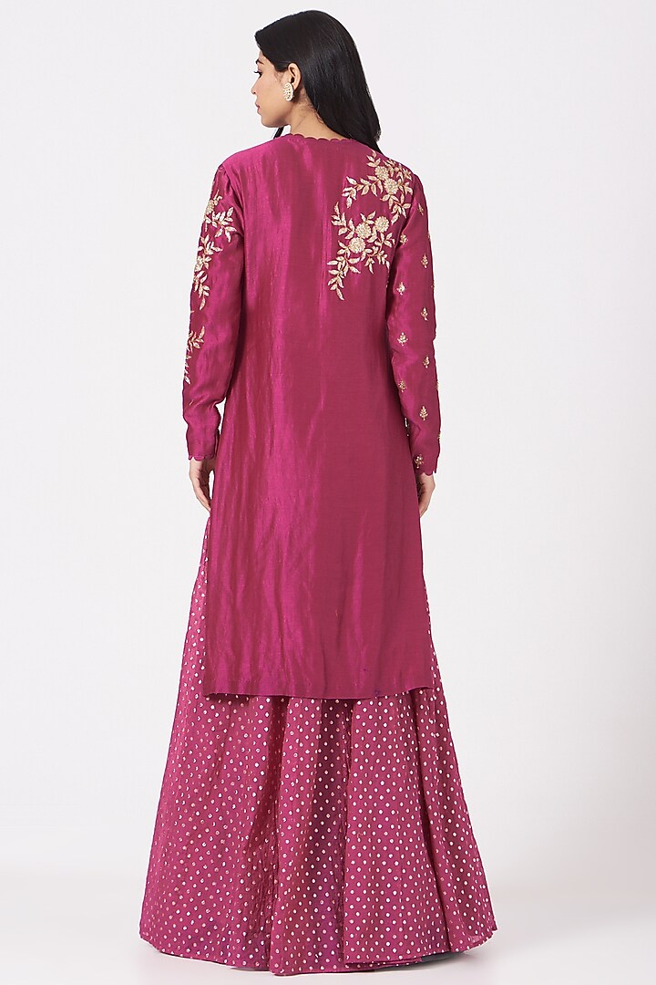 Dark Pink Embroidered Kurta Set by Joy Mitra at Pernia's Pop Up Shop