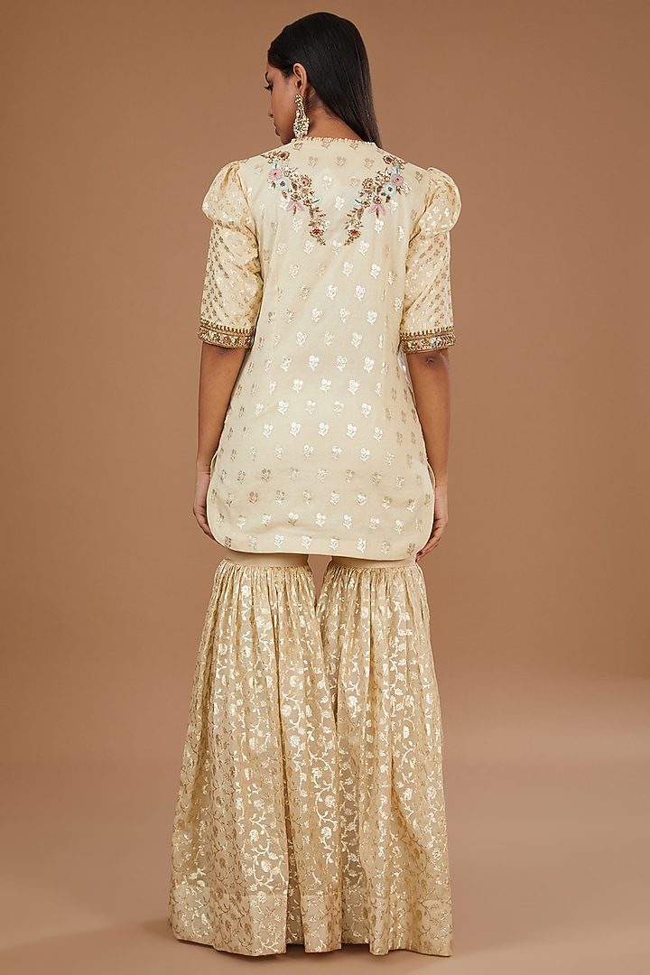 Cream & Gold Brocade Embroidered Gharara Set by Joy Mitra at Pernia's Pop Up Shop