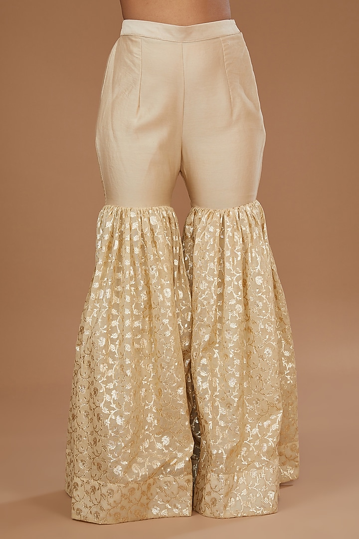 Cream & Gold Brocade Embroidered Gharara Set by Joy Mitra at Pernia's Pop Up Shop