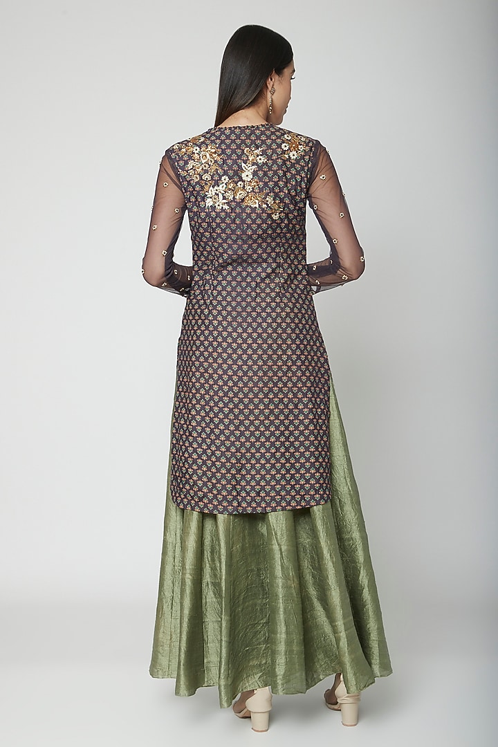 Midnight Blue Embroidered Kurta Set by Joy Mitra at Pernia's Pop Up Shop