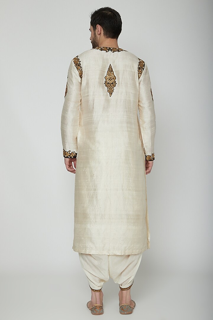 Cream Embroidered Kurta Set by Joy Mitra Men at Pernia's Pop Up Shop