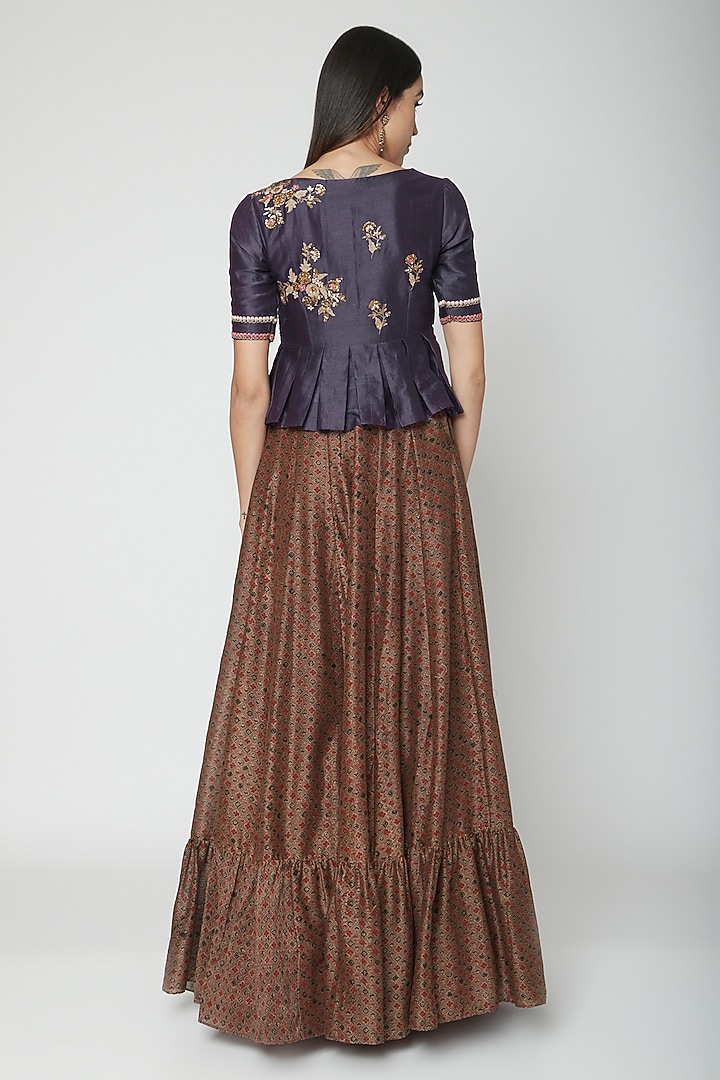 Grey Embroidered Top With Skirt & Dupatta by Joy Mitra at Pernia's Pop Up Shop